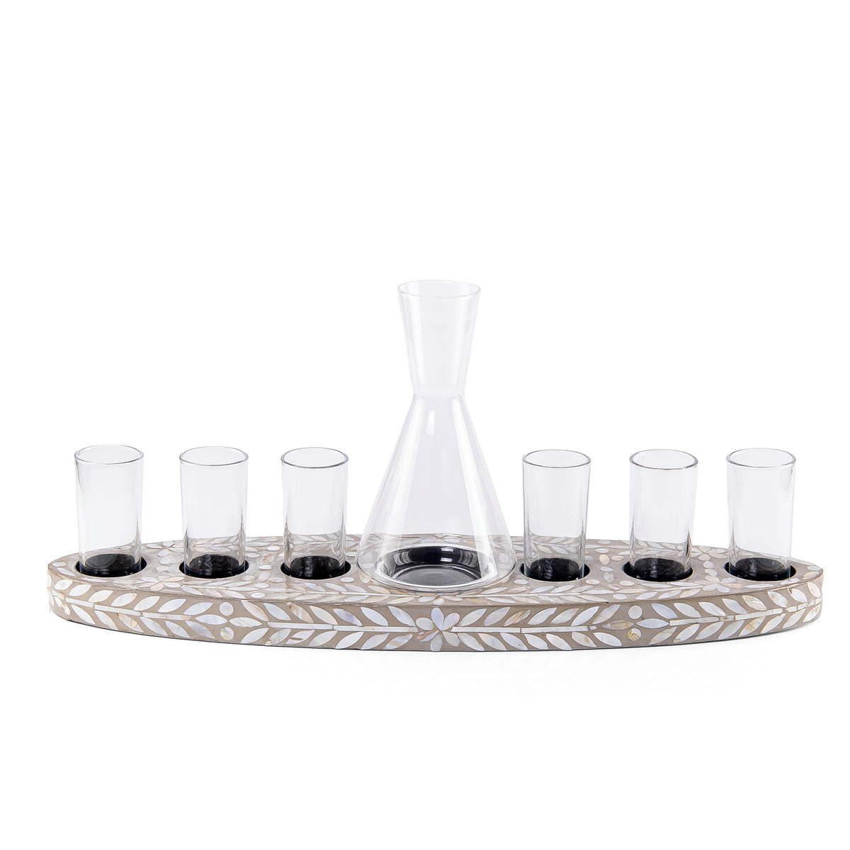 Set of Beige Tray with Jar 6 Glasses and gift box