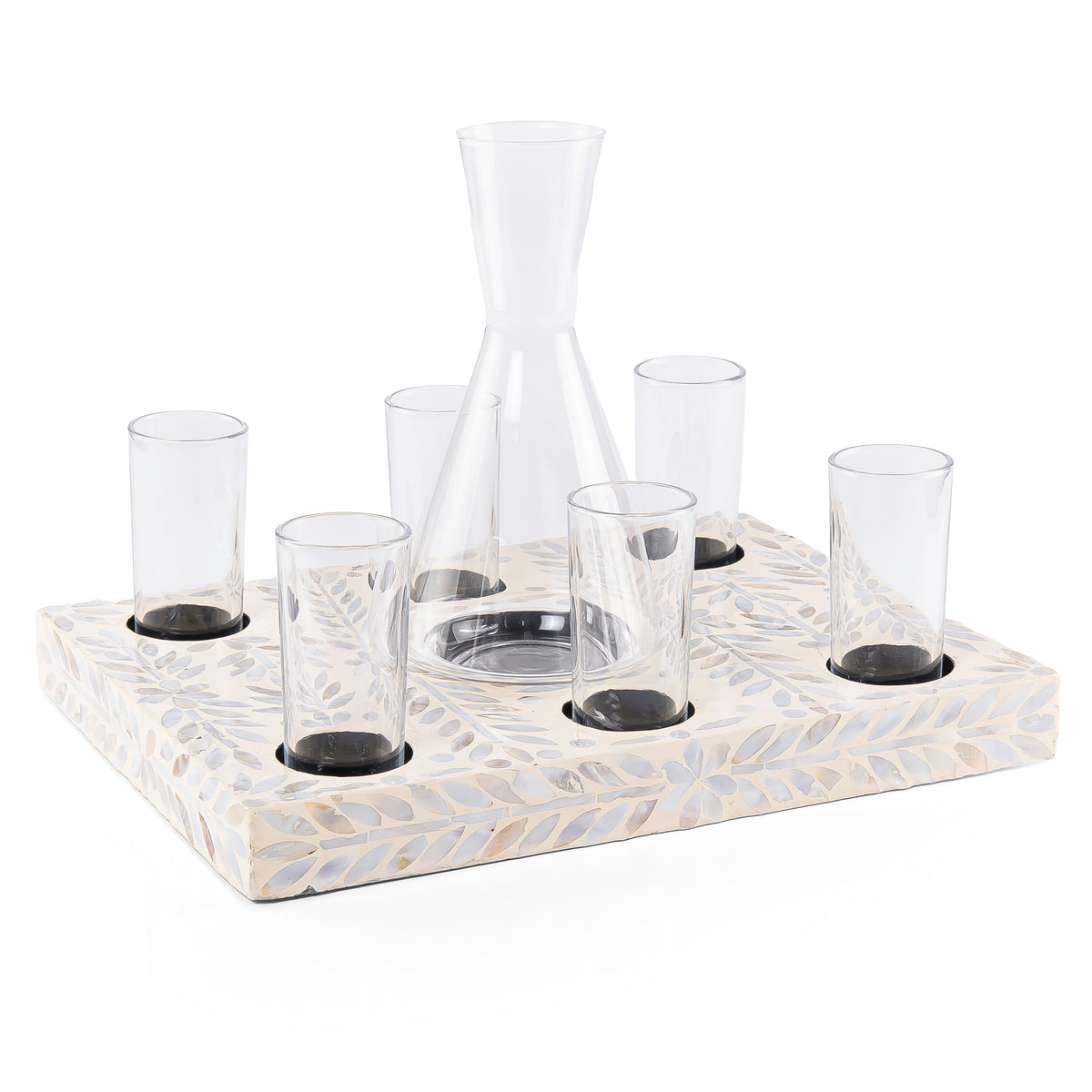 Set of Cream Rectangular Tray with Jar and 6 Glasses with gift box