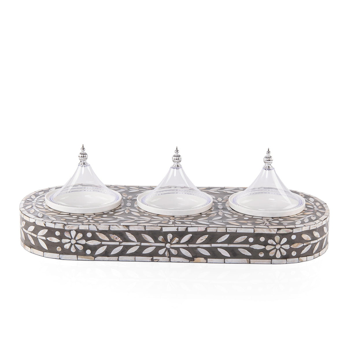 Set of Rectangle Tray with 3 Plates and gift box - Grey