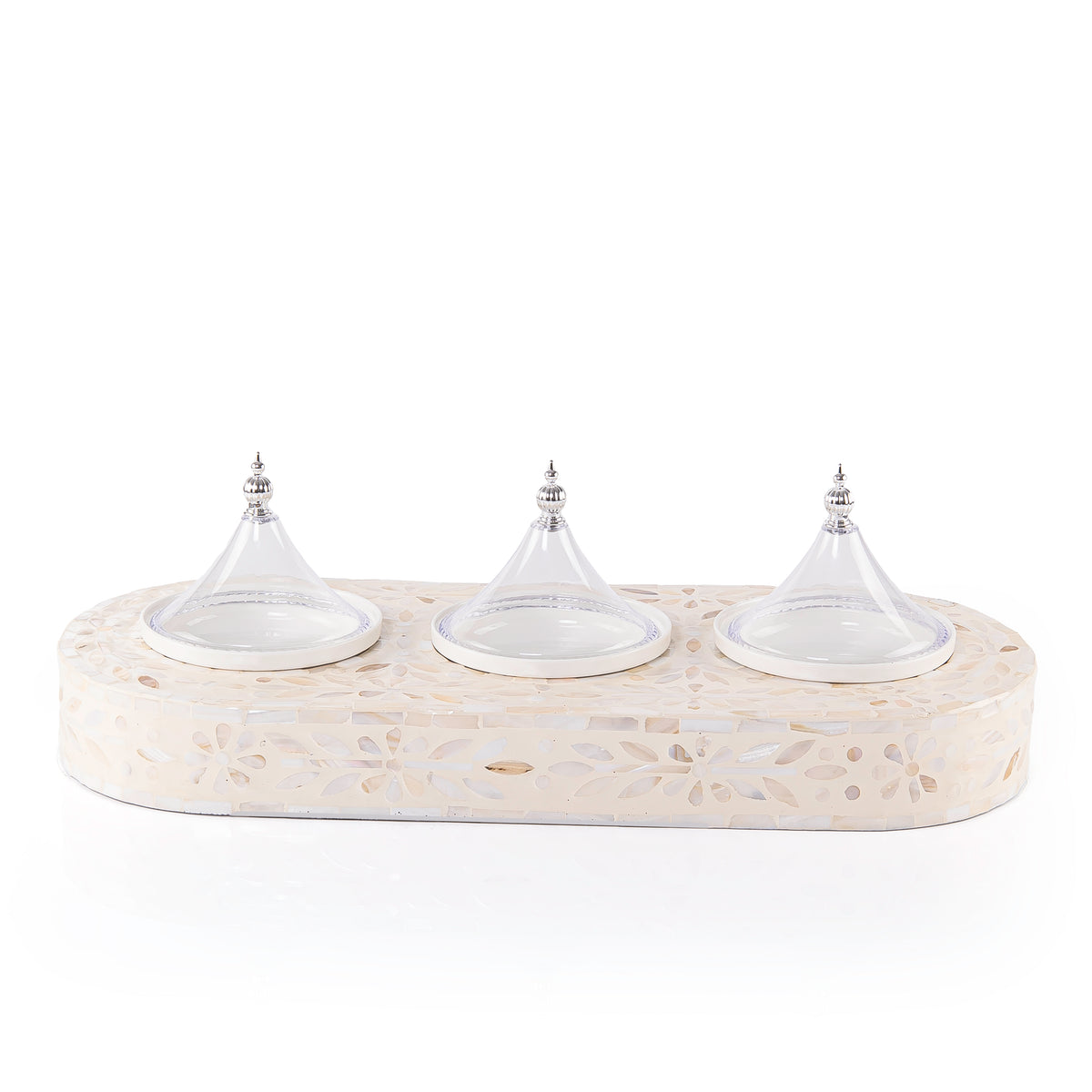 Set of Rectangle Tray with 3 Plates and gift box - Cream