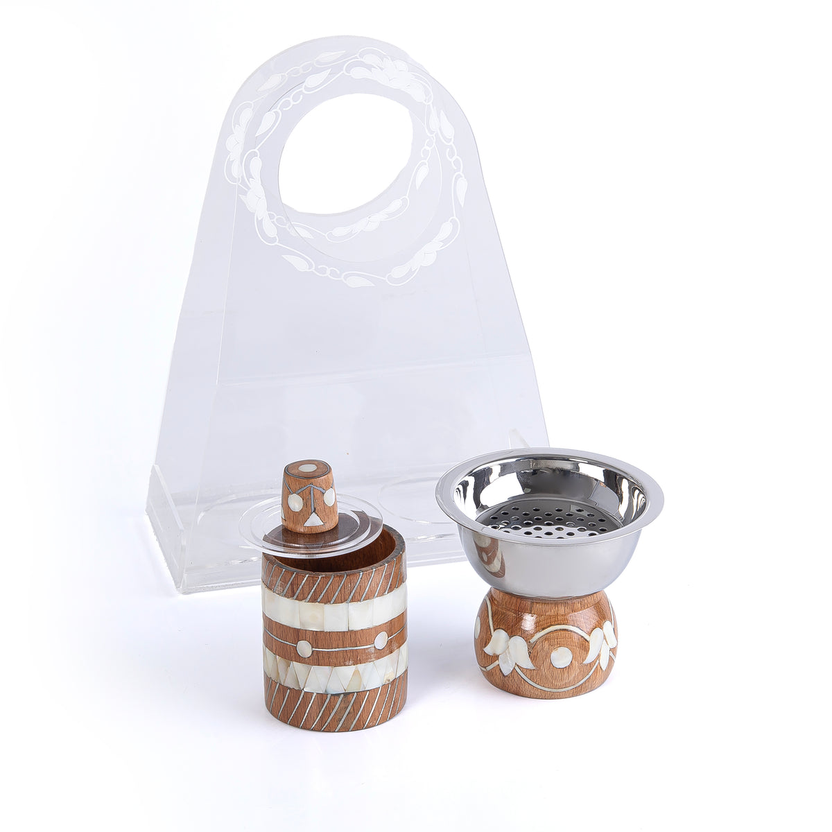 Elegant Mother of Preal & Wooden Mabkhar Set of 2 pcs - Brown