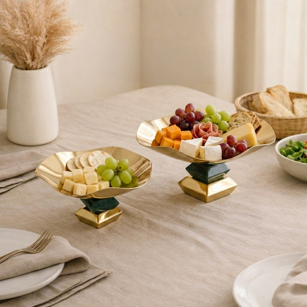 Set of 2 Metal Cake Stand with gift box - Gold & Green