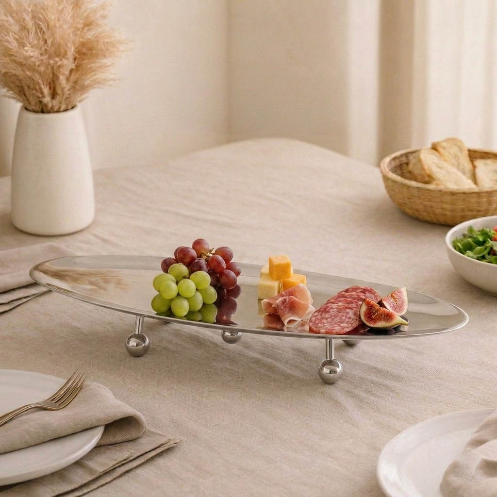 Oval metal stand with legs- silver large