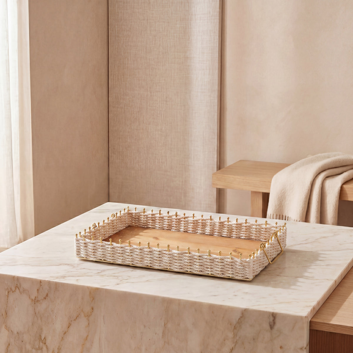 Rattan And Wood Tray