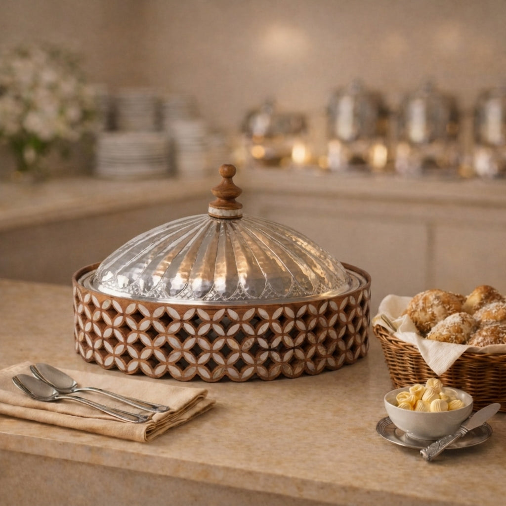 Elegant aluminum oval serving bowl with lid