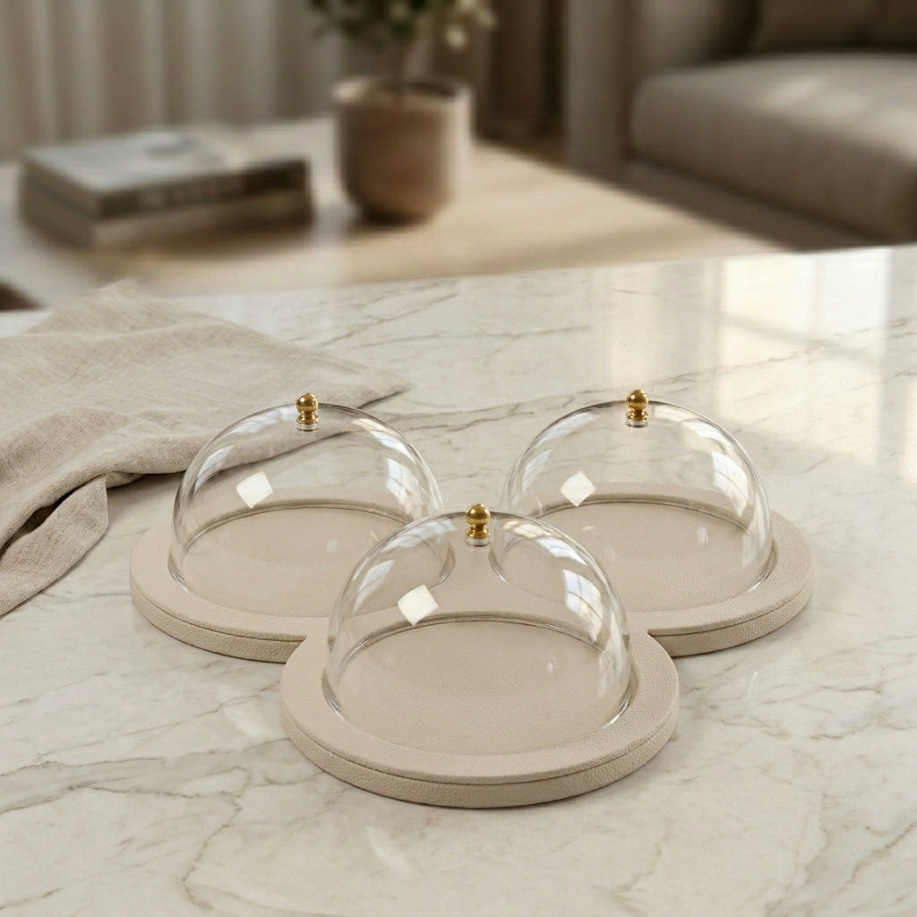 Leather plate with 3 glass cover