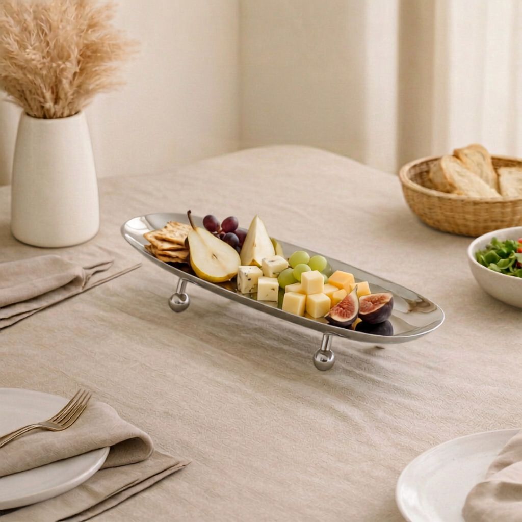 Oval metal stand with legs - silver small