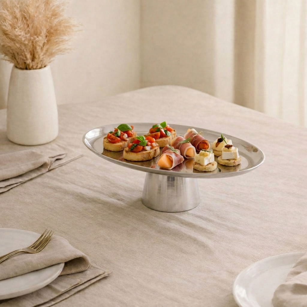 Oval Metal Serveware Stand - Silver