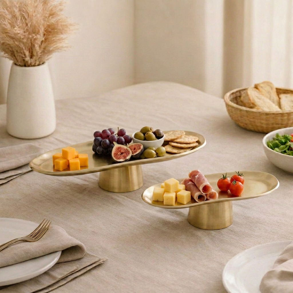 Set of 2 Oval Metal Serveware Stand With Gift Box - Gold
