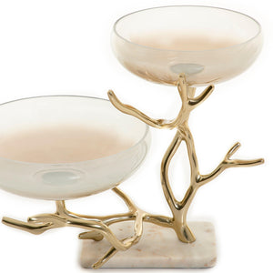 Glass bowl with metal and marble base - CASCADES
