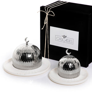 Set of 2 marble plates with metal covers and gift box - CASCADES