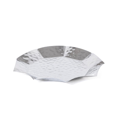 Round silver metal serving bowl