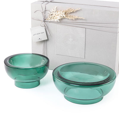 Set of 2 Dark Green Glass Bowls