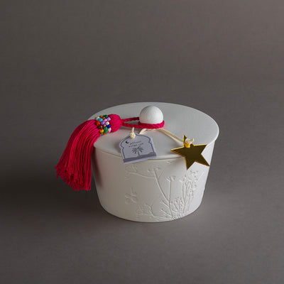 Gergaan Matt White Bowl With Tassel - Pink