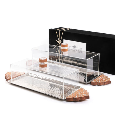 Set of 2 metal tray with acrylic cover