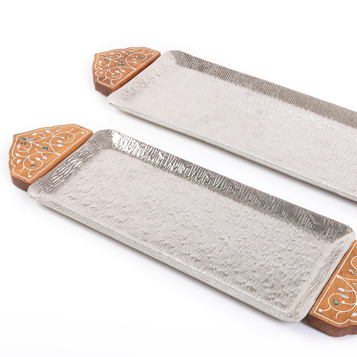 Set of 2 metal tray with wooden handle - CASCADES