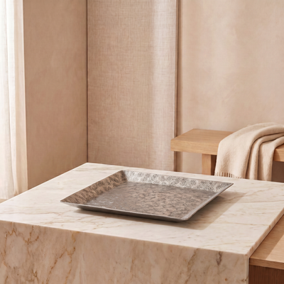 Silver rectangular metal tray