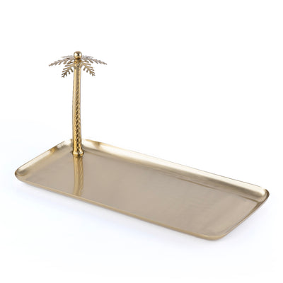 Large Metal Serving Tray With Decorative Palm Tree - Gold