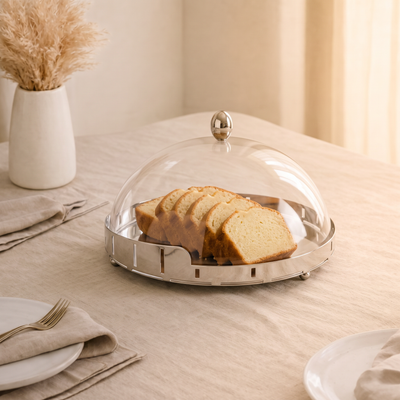 Stainless Steel Cake Stand withAcrylic Cover - Medium