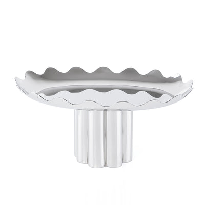 Metal round with wavy edges stand- silver large