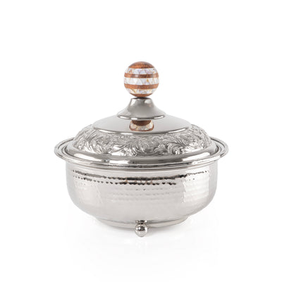 2L Round nickel serving bowl with lid