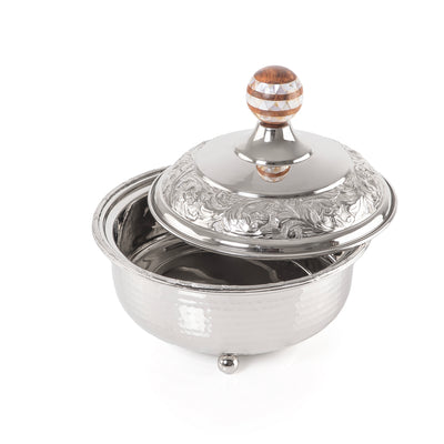 2L Round nickel serving bowl with lid