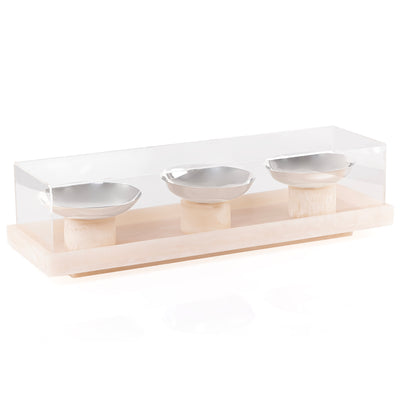 Set of 3 white serving bowls set on tray with gift box