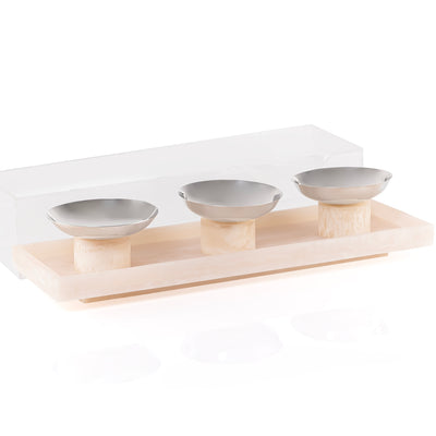 Set of 3 white serving bowls set on tray with gift box