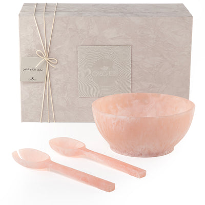 Set of pink salad bowl with 2 spoons with gift box
