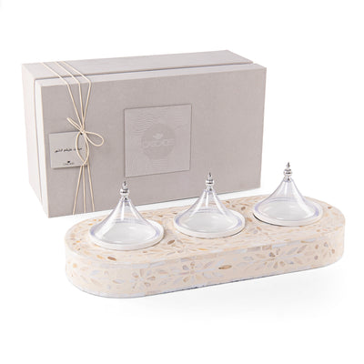 Set of Rectangle Tray with 3 Plates and gift box - Cream