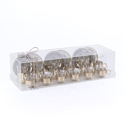 Set of 6 pcs of  Coffee Cups , 6 istikana With 6 Plates in Acrylic Box - Gold