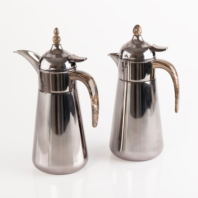 Elegant Set Of 2 Stainless Steel 1 liter Thermos With Gift Box - Dark Silver