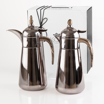 Elegant Set Of 2 Stainless Steel 1 liter Thermos With Gift Box - Dark Silver