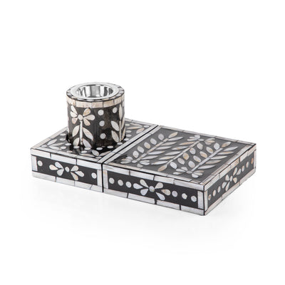 Set of 2 mother of pearl mabkhar with bakhoor box