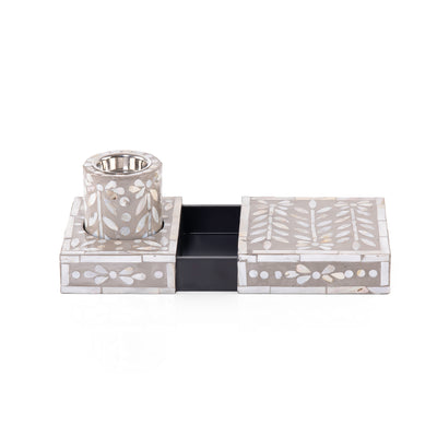 Set of Beige Rectangular Tray with Single Cup