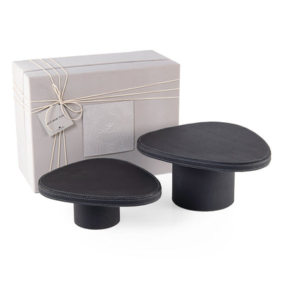 Set of 2 black leather stand with gift box