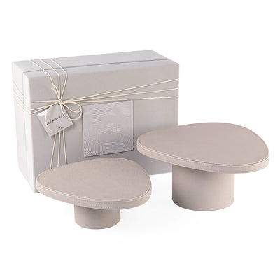 Set of 2 warm grey leather stand with gift box