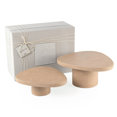 Set of 2 beige leather stand with gift box