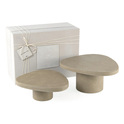Set of 2 brown leather stand with gift box