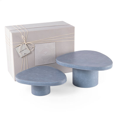 Set of 2 sky blue leather stand with gift box