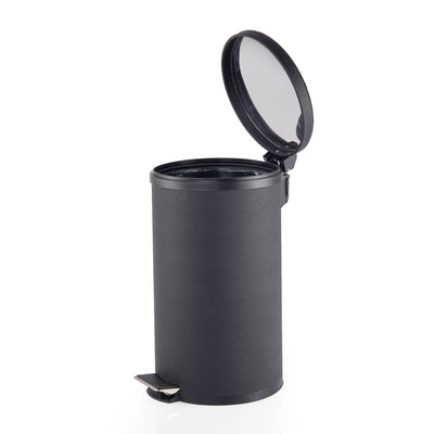 Large Leather Trash Can - Black