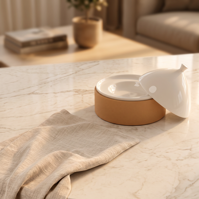 Ceramic plate with leather base