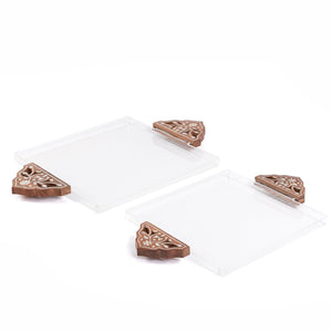 Set of 2 acrylic tray with wooden handle - CASCADES