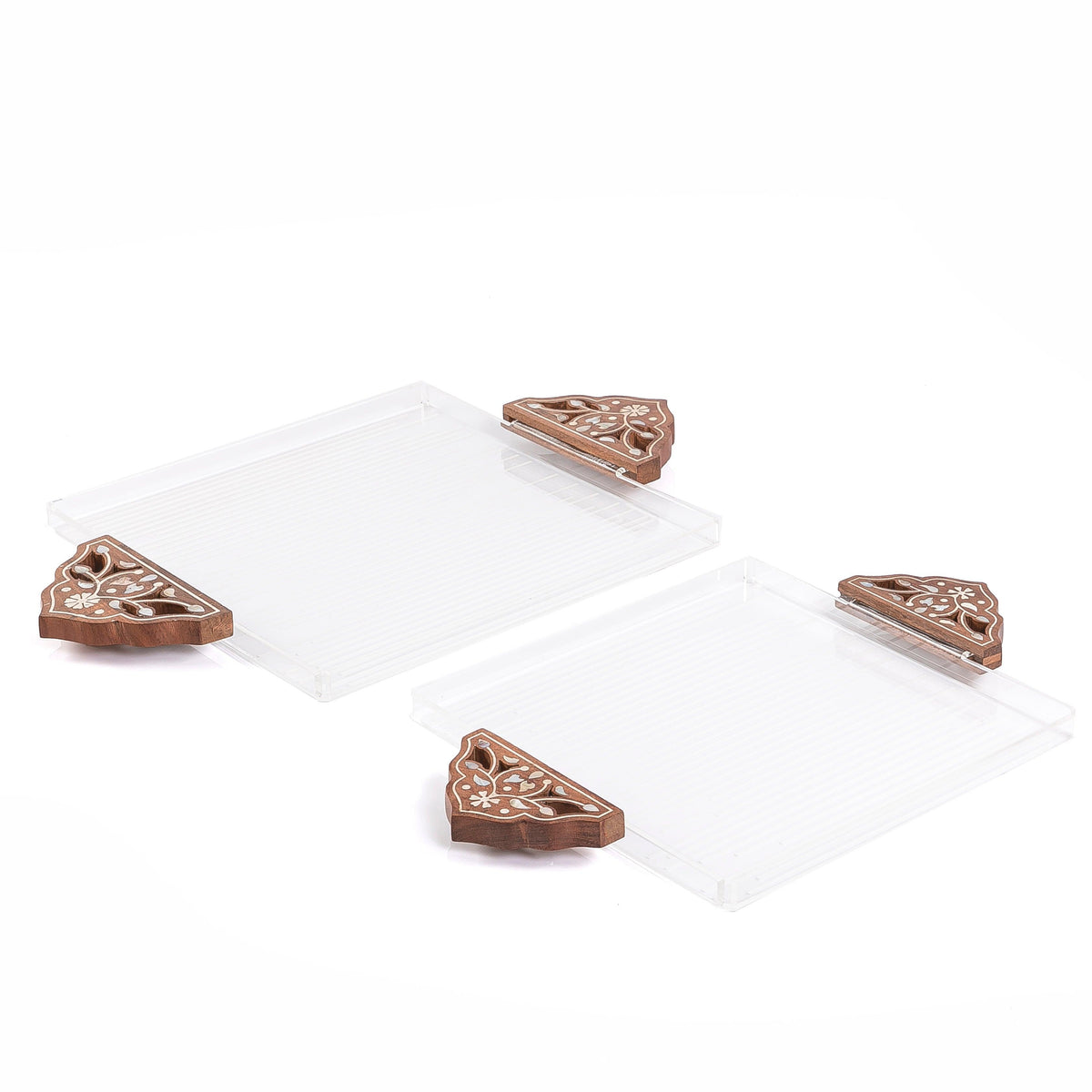 Set of 2 acrylic tray with wooden handle - CASCADES