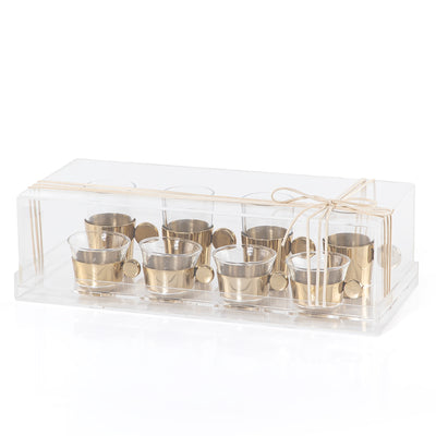 Set of 4 pcs tea stikana and 4 Arabic coffee cups with vantage handle  - gold