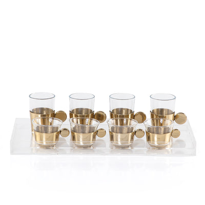 Set of 4 pcs tea stikana and 4 Arabic coffee cups with vantage handle  - gold