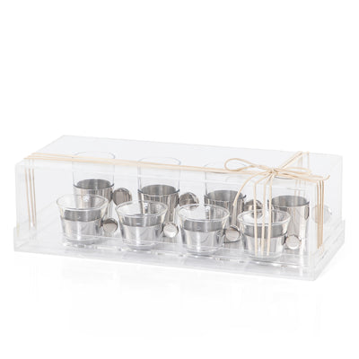 Set of 4 pcs tea stikana and 4 Arabic coffee cups with vantage handle  - silver