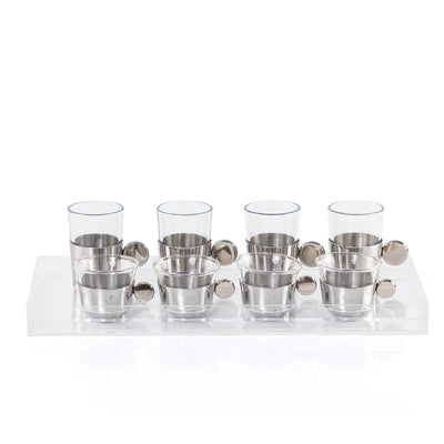 Set of 4 pcs tea stikana and 4 Arabic coffee cups with vantage handle  - silver