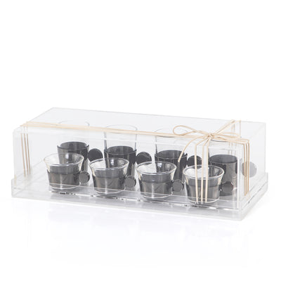 Set of 4 pcs tea stikana and 4 Arabic coffee cups with vantage handle  - black