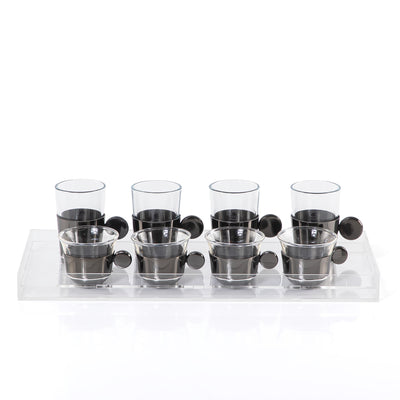 Set of 4 pcs tea stikana and 4 Arabic coffee cups with vantage handle  - black